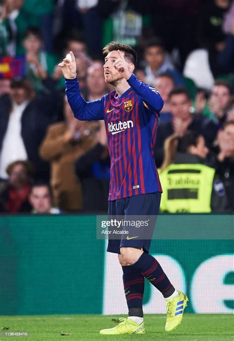 Lionel Messi Of Fc Barcelona Celebrates After Scoring His Teams