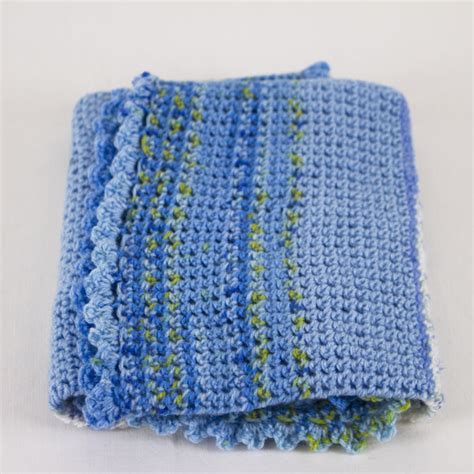Oval Blue Variegated Crochet Pram Blanket Runny Babbits