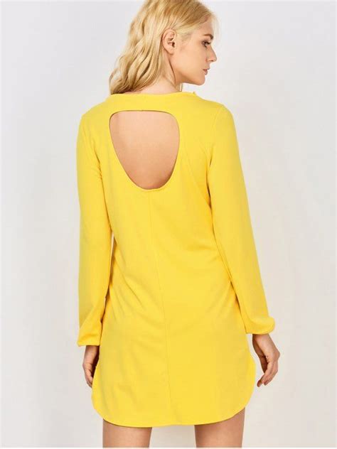 Long Sleeve Hollow Back Yellow Dress Yellow Casual Dresses Xl Zaful