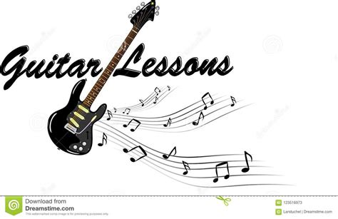 Guitar Lessons Electric Guitar With Music Notes Stock Illustration
