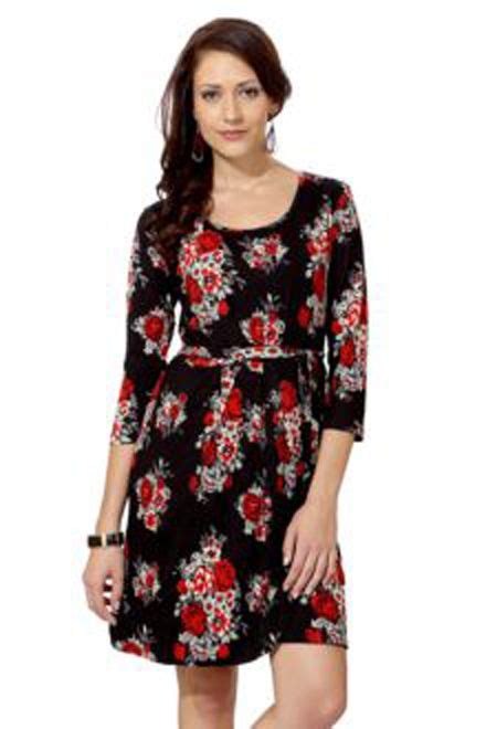 Long Sleeve Red And Black Floral Dress From Allen Solly Perfect For Formal And Informal