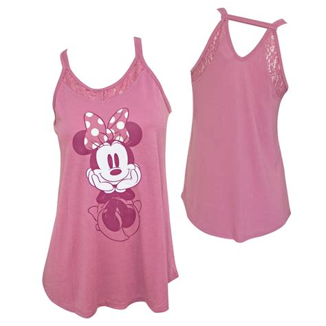 Minnie Mouse Lace Back Disney Womens Pink Tank Top
