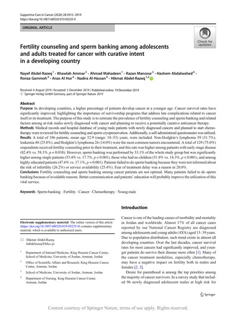 Fertility Counseling And Sperm Banking Among Adolescents And Adults