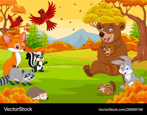 Cartoon Wild Animals In Autumn Forest Royalty Free Vector