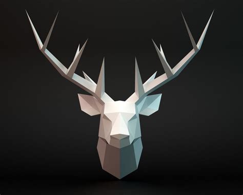 Papercraft 3d Deer With Big Antler Type 2 Low Poly Paper Etsy In 2021
