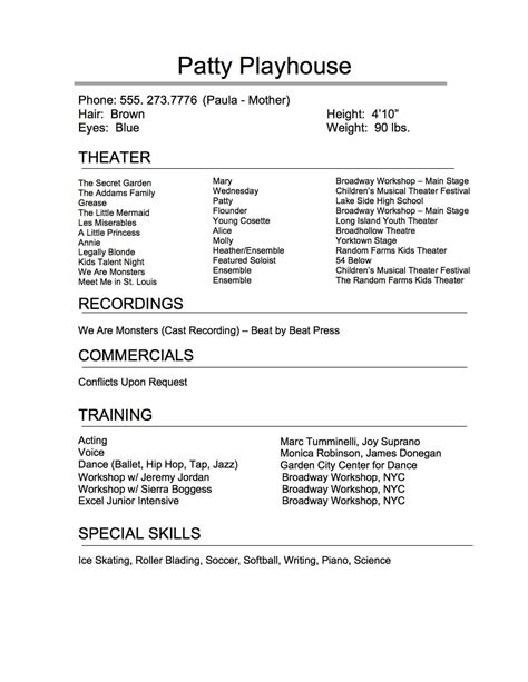 Musical Theater Resume Template