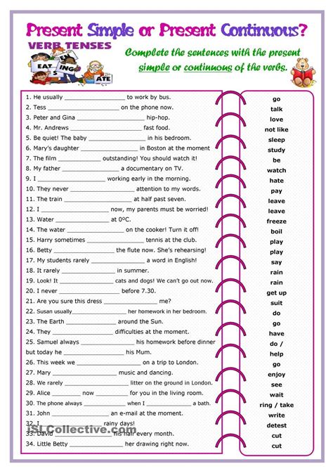 Present Simple Or Present Continuous English Grammar Worksheets