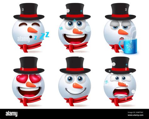 Snow Man Smiley Characters Vector Set Snowman 3d Smileys Character In