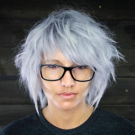 Medium Shaggy Gray Hairstyle Hairstyles With Bangs Side Swept Bangs