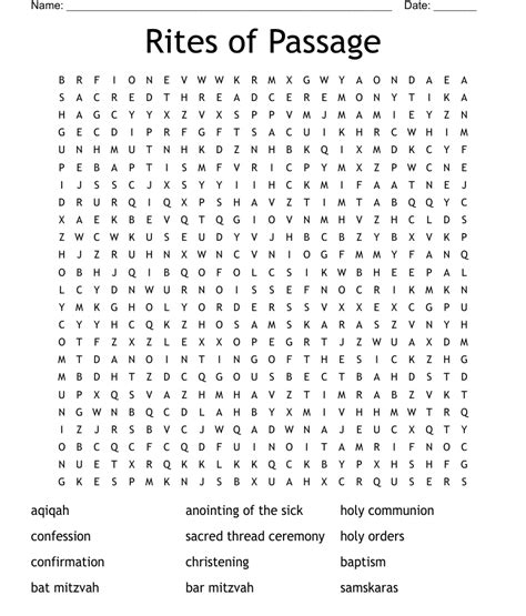 Rites Of Passage Word Search Wordmint