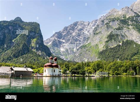 Lake Koenigssee With Watzmann Massif And Pilgrimage Church Of St