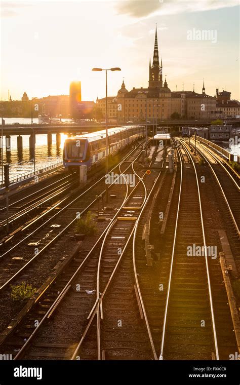 Railway Tracks And Trains In Stockholm Sweden Stock Photo Alamy