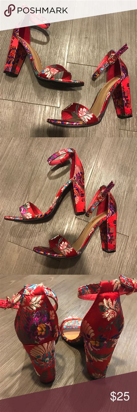 Red Satin Floral Ankle Strap Heels 👠 Red Satin Floral Ankle Strap Heels Spice Your Ensemble