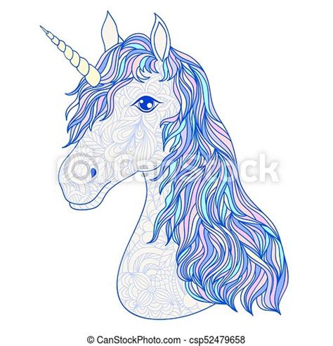 Head Of Hand Drawn Unicorn On White Background Vector Illustration