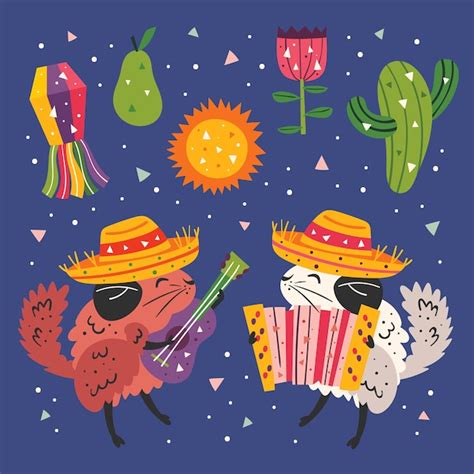Premium Vector Mexico Clip Art Little Cute Chinchillas In Sombrero