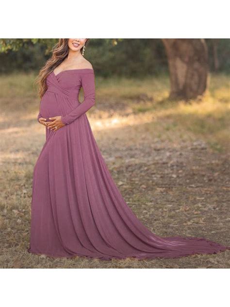 Maternity Off Shoulder Long Sleeve Floor Length Gorgeous Dress