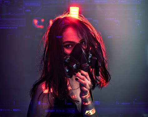 sci fi cyberpunk girl with gas mask high definition w