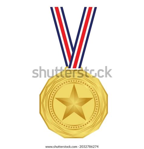 Gold Medal Star Colorful Ribbonchampion Golden Stock Vector Royalty