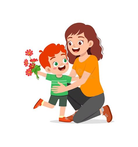 Little Kid Give A Flower To Mother Stock Illustration Illustration Of