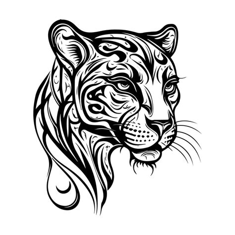 A Fierce Panther Head In Tribal Tattoo Style Depicted In Black And