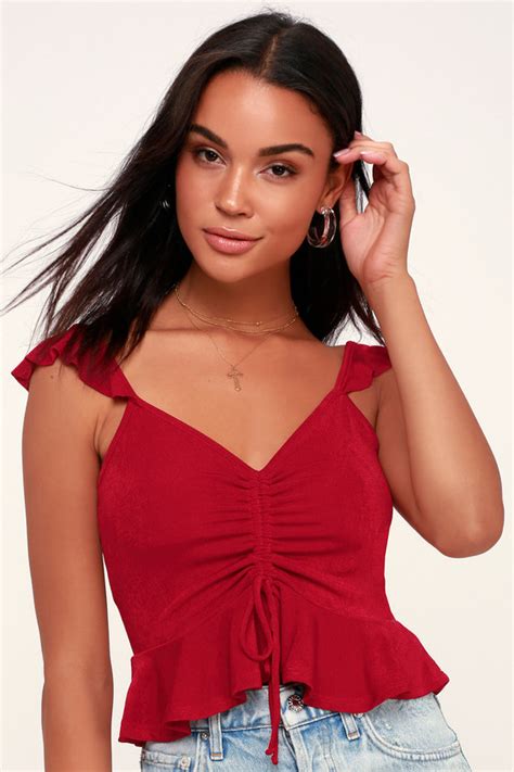 Sexy Red Top Ruched Top Red Ruffle Top Red Flounce Top Lulus