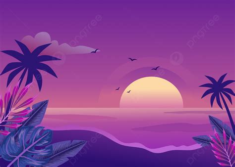 Purple Beach Sunset Tropical Vibes Background Beach Sunset Tropical