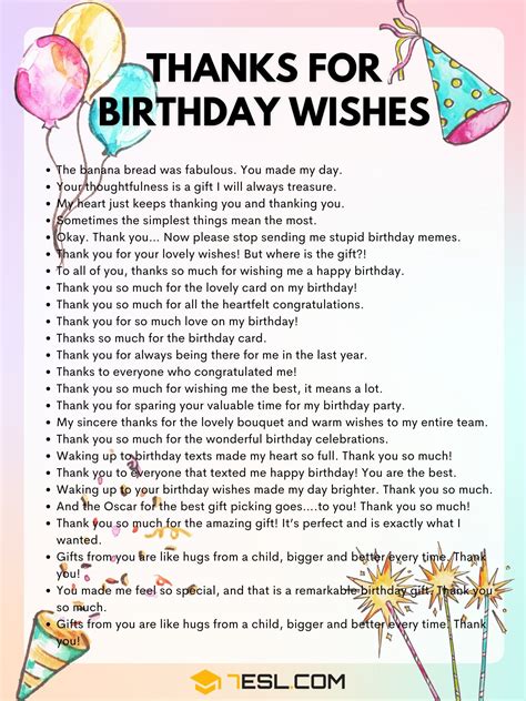 70 Ways To Say Thanks For Birthday Wishes In English • 7esl