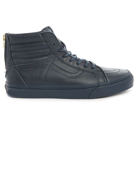 Vans Sk8 High Top Navy Leather California Zipper Sneakers In Blue For