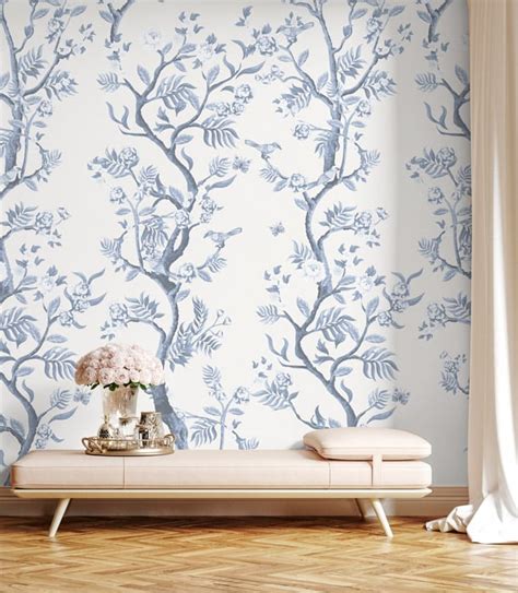 Blue And White Romantic Chinoiserie Wallpaper Feathr Wallpapers