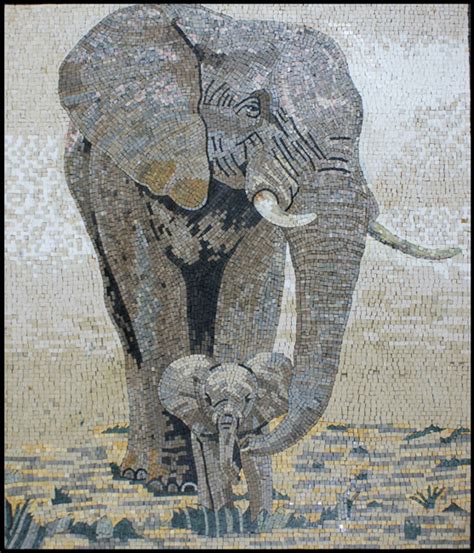 Mother And Baby Elephant Mosaic Mosaic Marble