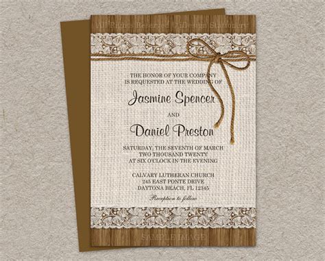 Rustic Wedding Invitations With Burlap Lace And Twine Diy Printable
