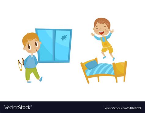 Naughty Boy Breaking Window With Forked Stick Vector Image