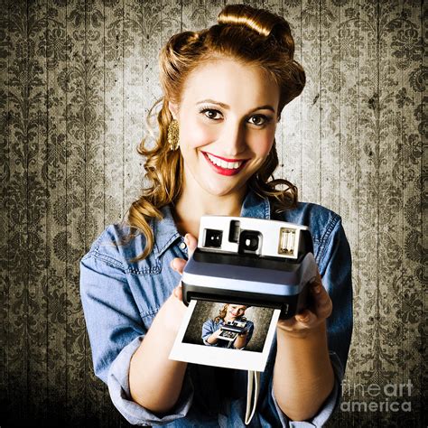 Smiling Young Vintage Girl Taking Polaroid Photo Photograph By Jorgo Photography Fine Art America