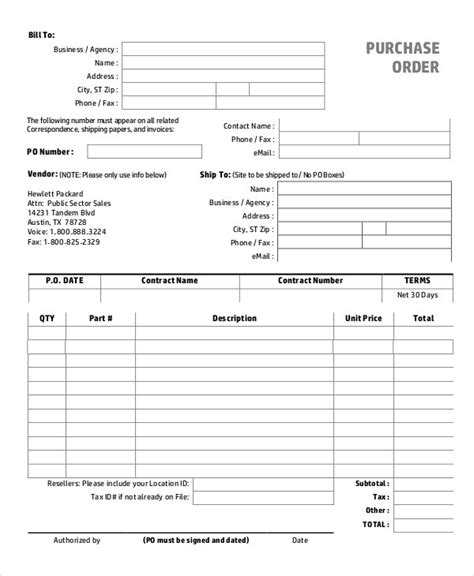 14 Purchase Order Template Docs Word