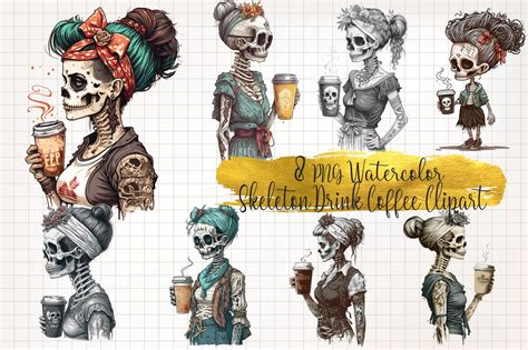 Skeleton Drink Coffee Clipart Graphic By Watercolorarch · Creative Fabrica