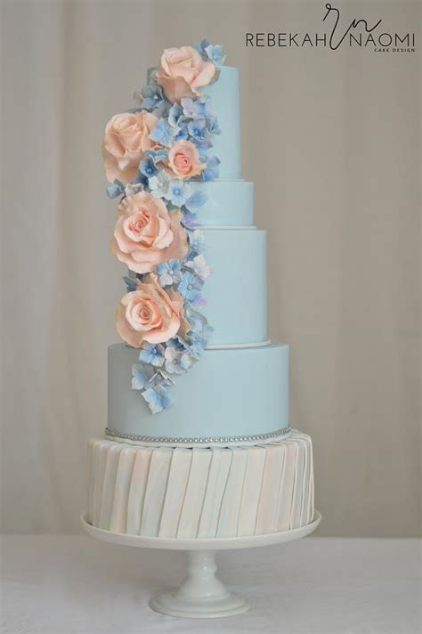 Peach And Blue Wedding Cake Decorated Cake By Rebekah Cakesdecor