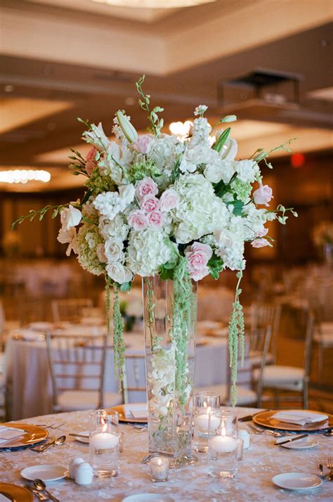 Ivory Green And Blush Tall Wedding Reception Centerpieces Wedding