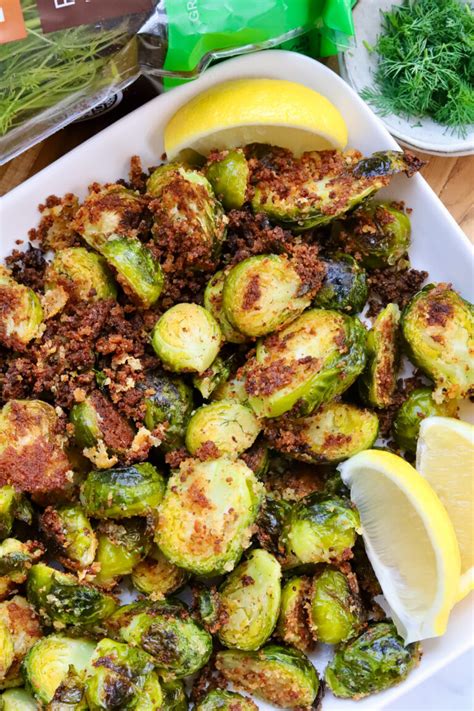 Crispy Parmesan Roasted Brussels Sprouts Recipe Slice Of Jess