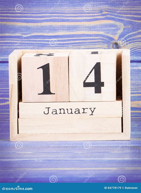January 14th Date 14 January Wooden Cube Calendar Stock Photos Free