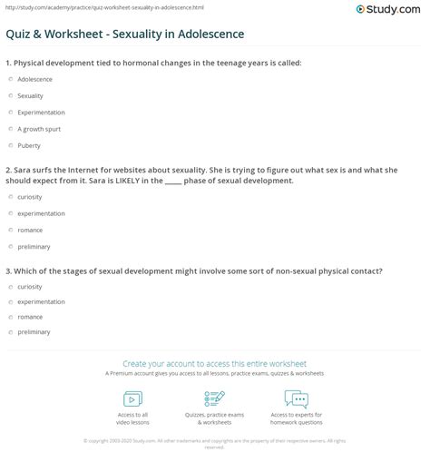 Quiz And Worksheet Sexuality In Adolescence