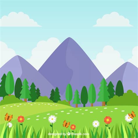 Free Vector Spring Landscape With Mountains