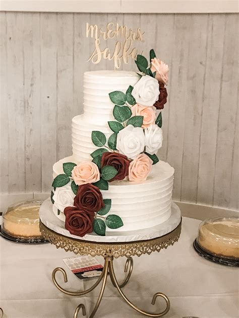 Textured Buttercream With Artificial Flowers Simple Wedding Cake