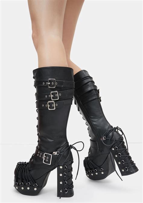 Demonia Charade Goth Corset Platform Boots Black Vegan Leather Dolls Kill