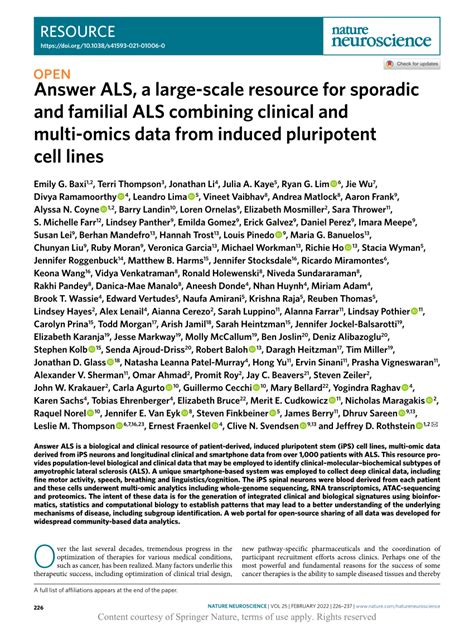 Pdf Answer Als A Large Scale Resource For Sporadic And Familial Als