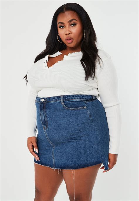 Plus Size Blue Step Hem Basic Denim Mini Skirt | Missguided