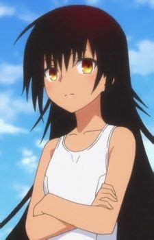 A Girl With Long Black Hair And Yellow Eyes Standing In Front Of A Blue Sky