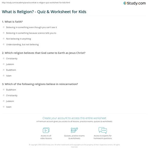 What Is Religion Quiz And Worksheet For Kids