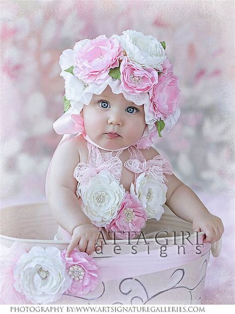 Pink And White Bloomin Bonnet Baby Photography Prop Flower Etsy