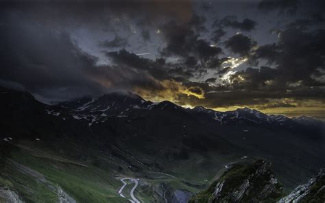 Nature Landscape Valley Sunset Road Mountain France Clouds Snowy Peak Dark Wallpapers
