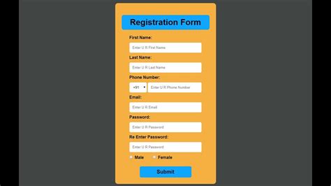 How To Create A Registration Form Using Html And Css Youtube